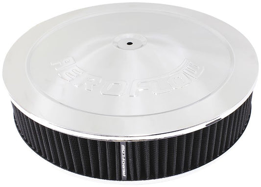 AF2851-1280 - Chrome Air Filter Assembly 14" x 3", 5-1/8" neck, 1-1/8" Drop base , black washable cotton element